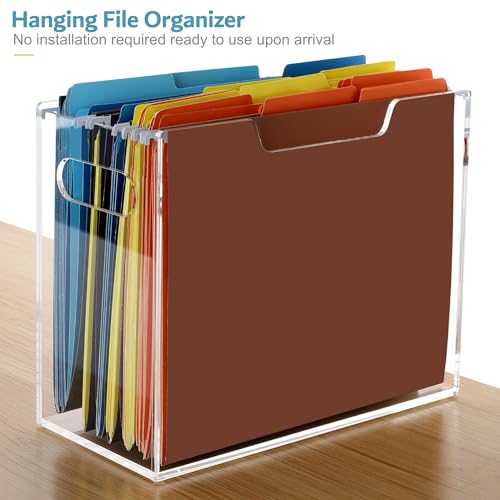 DINGHUO Acrylic File Folder Organizer, Hanging File Organizer Box, File Holder with Handles for Letter Size, Clear File Box Desktop Folder Storage for Office Home Work -1 Pack - size: Letter