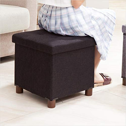15 Inch Storage Ottoman with Wooden Legs - Cube Foot Rest Stool, Square Footstool, Comfortable Seat with Lid, Foldable Fabric Ottoman, Space-Saving Black - color: Squ Black