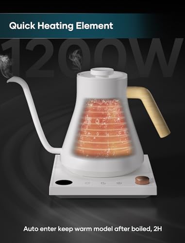 INTASTING Electric Kettles, Gooseneck Electric Kettle, ±1℉ Temperature Control, Stainless Steel Inner, Quick Heating, for Pour Over Coffee, Brew Tea, Boil Hot Water, 0.9L White - color: White