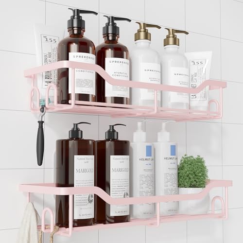 Kitsure Shower Caddy Large - Adhesive Shower Organizer, Stainless Steel Shelf for Inside Shower, No Drill Bathroom Organizers and Storage, Home Decor Accessories, 2 Pack, Pink - color: Pink, size: Large