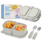 Silicone Snack Containers for Kids (8.5Oz, 2-Compartment)+ Kids Silicone Cutlery Set (Spoon and Fork) - BPA Free, Leak Proof, Great for Toddler/Kid/Adult Meal Prep Containers (White) - color: White