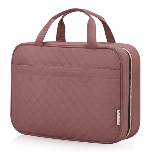 Travel Size Toiletry Bag for Women, Portable Cosmetic Bag with Hanging Hook, Travel Essentials Water-resistant Makeup Organizer for Accessories, Shampoo, Full-size Container, Toiletries - color: Rosewood, size: Medium