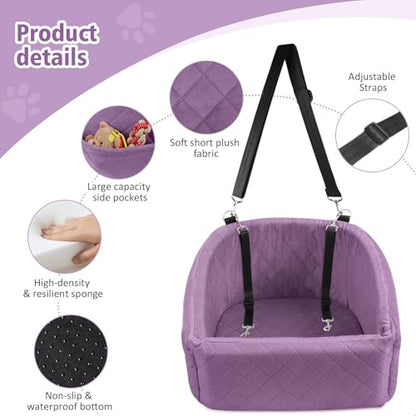 NEEZUKAR Dog Car Seat for Small Medium Dogs,Detachable Washable Dog Booster Seat Under 30lbs, Pet Car Seats Travel Bed with Storage Pockets and Safety Belt (Purple) - color: Purple