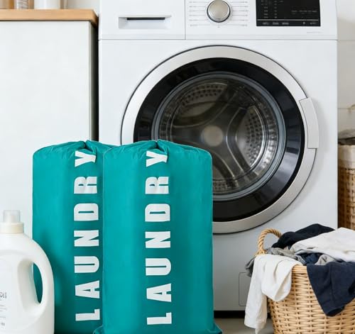 2 Pack XL Travel Laundry Bag, Dirty Clothes Organizer with Drawstring, Large Enough to Hold 4 Loads of Laundry， Easy Fit a Laundry Hamper or Basket，24" x 36" - color: Blue and Blue