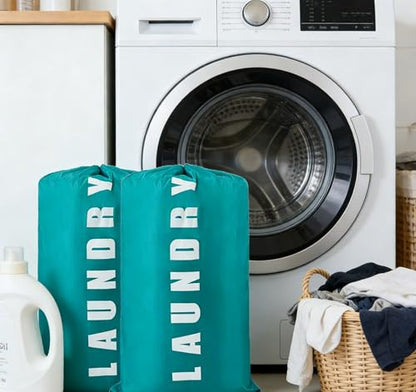 2 Pack XL Travel Laundry Bag, Dirty Clothes Organizer with Drawstring, Large Enough to Hold 4 Loads of Laundry， Easy Fit a Laundry Hamper or Basket，24" x 36" - color: Blue and Blue