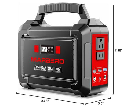 MARBERO Portable Power Station 350W Peak Camping Solar Generator Laptop Charger 296Wh Power Bank with AC Outlet 110V with Multi-Output LED Flashlights for CPAP Home Camping Hurricane Emergency - color: Red
