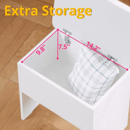 LIKIMIO Small Makeup Vanity Desk with Mirror and Lights, Vanity Table Set with Storage Drawer, Chair and Three Shelves, Bedroom, White - color: White