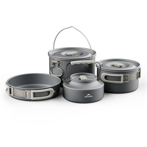Naturehike Camping Cookware Set Mess Kit for Backpacking Gear, Camp Cooking Set, Camping Pots and Pans Set for Outdoor Backpacking Camping Hiking Picnic - color: 4-7 People