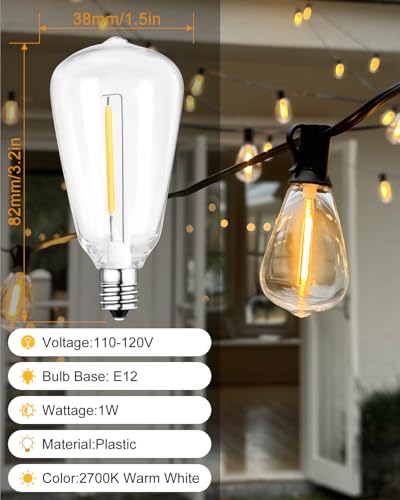 BRIMAX 10FT Outdoor String Lights with 10 Bulbs,ST38 1W Plastic LED Edison Bulbs, Shatterproof, Waterproof String Lights, Perfect for Bistro, Pergola, Backyard and Garden - style: 10FT 10 lights