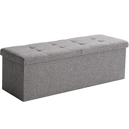 45.3 Inches Foldable Seat Footrest Shoe Bench End of Bed Storage with Flipping Lid, 166L Upholstered Tufted Bench, Linen Fabric Grey - color: Light Grey, size: 45.3" Flip