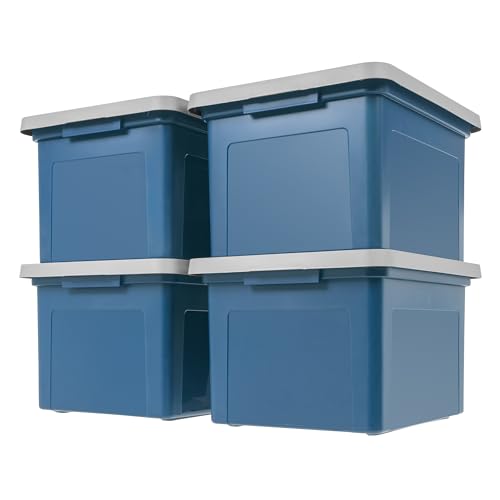 IRIS USA File Box Plastic File Organizer for Letter/Legal File, Document Box, Durable Storage Bin Tote with Secure Latching Lid, Stackable, BPA-Free, Eco Friendly, Sustainable, Navy/Gray 35 Qt. 4 Pack - color: Eco-Friendly 4-Pack