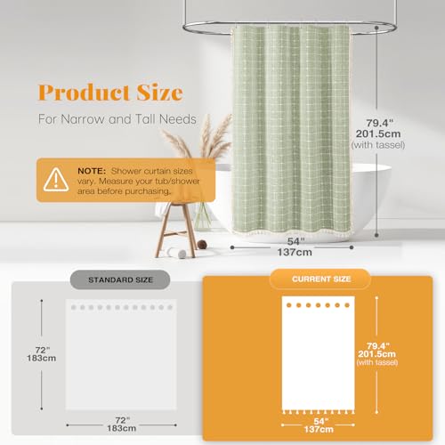 BTTN Stall Fabric Shower Curtain - 54 x 78 Inches Boho Linen Heavy Duty Tassel Shower Curtain Set with 10 Hooks, Narrow Rustic Modern Farmhouse Bohemian Thick Shower Curtains for Bathroom - Sage Green - color: A - Sage Green, size: 54"W x 78"L (Pack of 1)