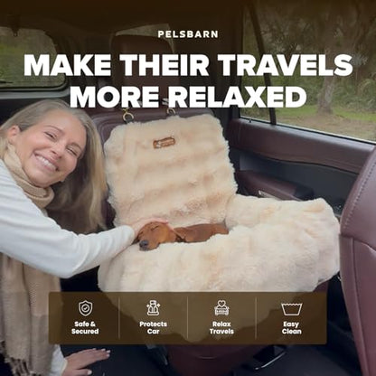 Pelsbarn Luxurious Cozy Car Bed - X-Small Luxury Travel Dog Bed with Safety Belt - Ultra Soft Faux Fur - Beige - color: Beige, size: X-Small
