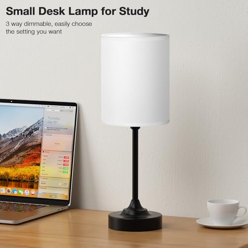 Fenmzee Touch Nightstand Bedroom Lamp - 3 Way Dimmable Bedside Lamp, Small Table Lamp Linen Lampshade for Office Desk, LED Bulb Included - color: White Shade-Black Base, size: 14" Touch Control