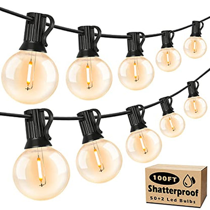 Brightever 100ft Outdoor G40 LED Globe String Lights Dimmable Waterproof Shatterproof Light Strings with 52 Bulbs Connectable Commercial Hanging Lights for Patio House Backyard Balcony - size: 100 FT