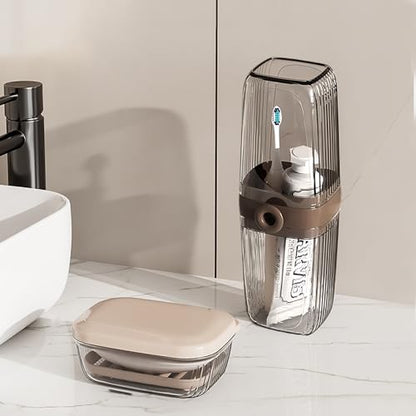 Toothbrush Travel Case & Travel Soap Holder Dish Tray Set of 2, Portable Clear Toothbrush Holders with Cover Leakproof Bar Soap Holder for Traveling School Camping Business Bathroom - color: 2 Pc-b-dark Coffee