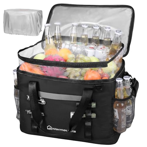WARMOUNTS Insulated Cooler Bag 48/75 Cans, Soft Sided Portable Lunch Bag Coolers w/Zippered Top, Leak Proof PVC Interlayer, 5-Layer Insulation Large Ice Chest Bag for Travel, Camping, Beach, Picnic - color: Black
