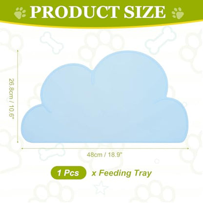 Silicone Pet Feeding Mat, Waterproof Dog Cat Food Bowl Placemat Tray Anti-Slip with Raised Edge Foldable Heat-Resistant (Sky Blue, Cloud Shape), Intended for Cat Dog Water Bowl - color: Sky Blue