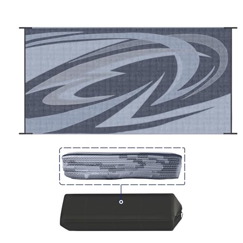 EEZ RV Products 9'x12' GW Heavy Duty Reversible/Durable Outdoor Patio/RV Mats Picnic in the Park (9ftx12ft Grey) Come with Large Storage Bag & 6 Sets of Stakes and Washer - color: Grey, size: 9' x 12' (Rectangular)