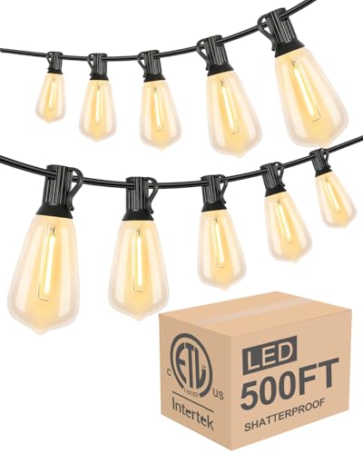 Lightdot 500FT Outdoor String Lights, LED Bistro String Lights with Shatterproof ST38 Bulbs, 2200K Dimmable, Waterproof Hanging Lights for Porch, Party, Garden, Backyard, Balcony - ETL Listed - size: 500 ft