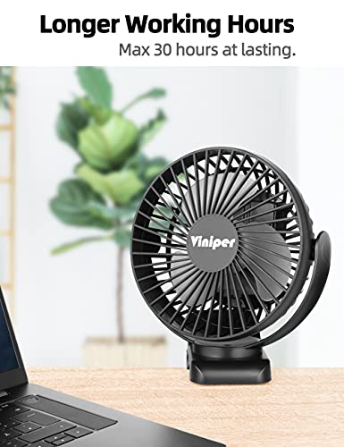 Viniper 6 inch Rechargeable Clip on Fan, 5000mah Battery Desk Fan : 360° Rotation & 3 Speeds Strong Wind Portable Fan, 8-30 Working Hours, Quiet and Powerful (Black) - color: Black, style: 5000mah Clip fan
