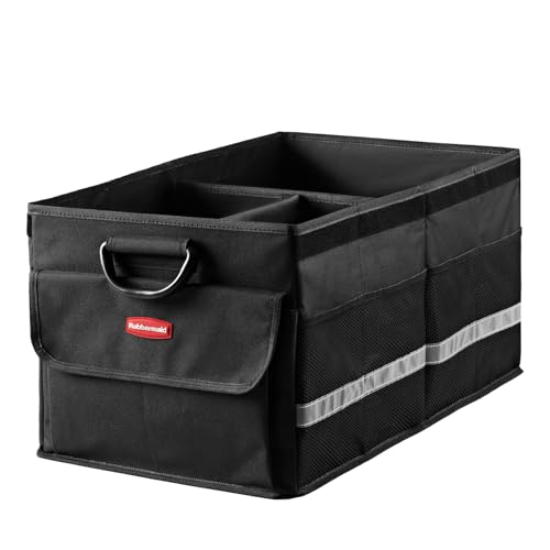 Rubbermaid Car Organizer, Collapsible Trunk Organizer, Multi-Compartment Car Storage Organization for Car Accessories, 3 Compartments With Cover, 23.23"*12.99"*11.81" - color: Black With Gray, size: M without Cover