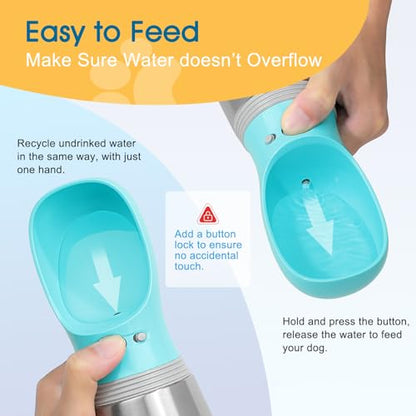 Portable Dog Water Bottle, 24 OZ, Stainless Steel Leak Proof Puppy Water Dispenser with Drinking Feeder for Pets Travel, Walking, Hiking and Outdoor Activities - size: 24 OZ - Blue, style: Button switch