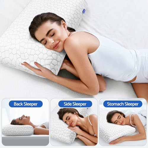 CushZone Memory Foam Pillows for Sleeping, Bed Pillow with Removable and Machine Washable Cover, Bed Pillow for Side, Neck Pillow, Back and Stomach Sleepers, Standard Size (1 Pack) - size: Standard Size