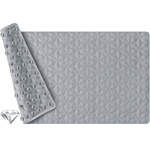 Non Slip Bathtub Mat for Bath Tub Shower - Natural Rubber Mat with 241 Suction Cups - Soft Bathroom Safety Mat - Unique Diamond Pattern - Fatigue Relief - Machine Washable - 16 × 28 Inch - color: Gray, size: 28" x 16" (Rectangular)