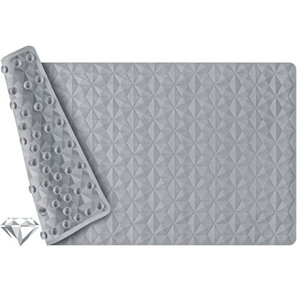 Non Slip Bathtub Mat for Bath Tub Shower - Natural Rubber Mat with 241 Suction Cups - Soft Bathroom Safety Mat - Unique Diamond Pattern - Fatigue Relief - Machine Washable - 16 × 28 Inch - color: Gray, size: 28" x 16" (Rectangular)