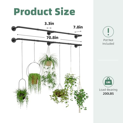 Galood Plant Hanger Indoor Hanging Planters for Indoor Plants Hanging Plant Holder Window Plant Rod Black Metal Shelves 70.8 Inch 2PCS Pot not Included - size: Black 70.8 in*2