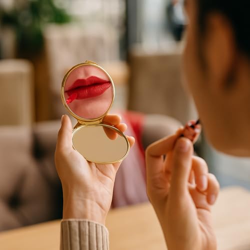 8 Pcs Compact Mirror for Purse, Portable Folding Compact Mirror, Double-Sided 1X/2X Magnifying, Metal Round Shell, Mini Travel Makeup Mirror for Women Bridesmaid Gifts (Gold)