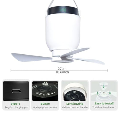 HOYECHI Camping Accessories Fan with Light - Portable Rechargeable Tent Fan with 8000mAh Battery, Remote Control & Hanging Hook - Cool Camping Gear for Tents, Outdoor, RV & Car Essentials