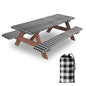 7ft Picnic Table and Bench Cover, Camping Essentials RV Gear, 84 in Waterproof Windproof Outdoor Elastic All Around Tablecloth, Fitted Rectangle Tables and Seats, Black-White Checkered - color: Black-white Checkered, size: 84"