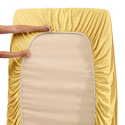 Hearth & Harbor Twin Size Sheets - 3 Piece Bed Sheet Set, Hotel Luxury Double Brushed Bed Sheets - Extra Soft Bedding Sheets & Pillowcases, Twin, Mellow Yellow - color: Mellow Yellow, size: Twin