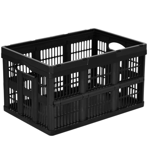 Citylife 45L Collapsible Crate, Stackable Collapsible Milk Crate with Handles, Foldable Storage Basket for Organizing Groceries, Camping & Garage Storage, 1 Pack - color: Black, size: 45L - 1 Pack