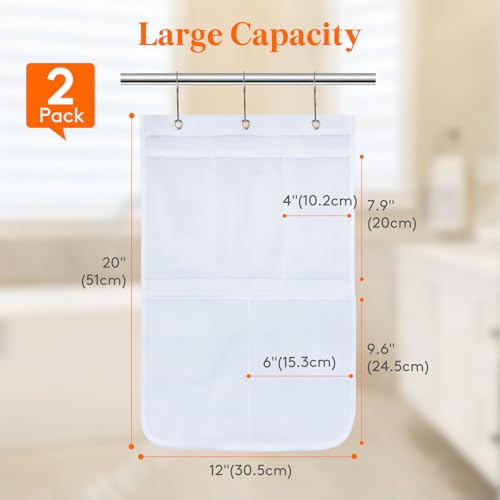Lifewit Mesh Shower Caddy, 5 Pockets Hanging Shower Organizer with Quick Drying Mesh, Portable Space Saving Bathroom Organizer to Hold Soap, Shampoo and Cruise Ship Essentials, White, 2 Pack - size: 12" × 20"