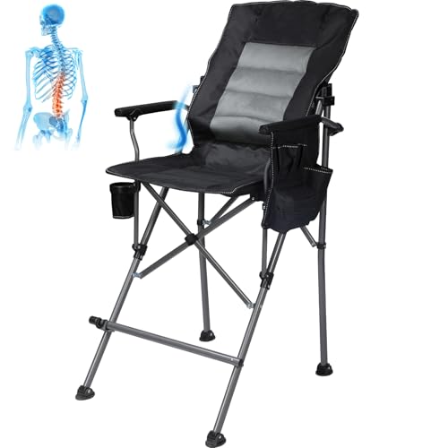 Extra Tall Folding Chairs for Adults 330lbs with Adjustable Backrest, Portable Bar Height Foldable Director Chairs with Lumbar Support, Comfortable with High Back and Footrest, Black - color: Black W/Adjustable