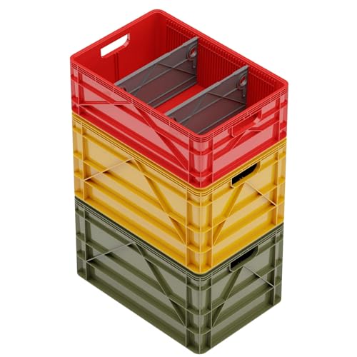 SIDIO Crate Basic Pack - 2 Full-Size & 1 Half-Size Heavy Duty Stackable Storage Bins, Totes and Containers with Dividers - Durable Plastic Organizer for Home, Office, Garage, and Outdoor Use - color: Utility