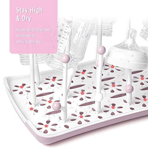 Termichy Baby Bottle Drying Rack, Large Capacity Baby Bottle Rack for Bottles, Dry Rack with Removable Water Tray(Pink) - color: Pink, size: Countertop Style
