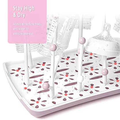 Termichy Baby Bottle Drying Rack, Large Capacity Baby Bottle Rack for Bottles, Dry Rack with Removable Water Tray(Pink) - color: Pink, size: Countertop Style