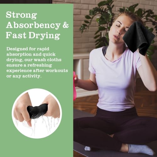 UNIMADE Washcloths Bulk - 10 Pack - Face Towels (12" x 12"), Highly Soft Wash Cloths and Hand Towels, Fast Drying Multi-Purpose Microfiber Cleansing Cloths for Bathroom, Hotel, Spa, and Salon - Black - color: Black, size: 10Pack