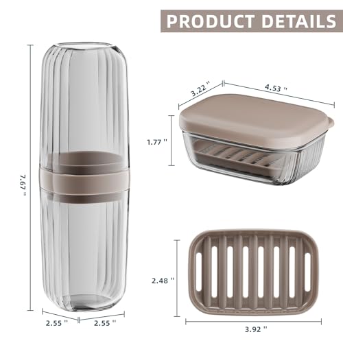 VITVITI Travel Soap Case Container, Portable Toothbrush Travel Case Dish Tray, 7.88 Inch Toothpaste Traveling Toothbrush Holder Set with Cover for Trip/Bathroom/Camping, Dark Coffee Color - color: Dark Coffee