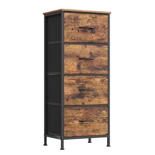 SONGMICS BELLAH Collection - Dresser for Bedroom, Chest of Drawers, Storage Organizer Unit, Closet, Entryway, Steel, 4 Drawers, Industrial, Rustic Brown and Ink Black ULGS314B02S - color: Rustic Brown + Ink Black, size: 11.8"D x 15.6"W x 37.5"H (4 Drawer)