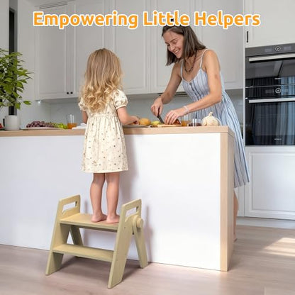 Wooden 2 Step Stool for Toddler Kids Bathroom Foldable 2-Step for Toilet Potty Training, Child Stepping Stool for Kitchen Nursery Bedroom - color: Wooden