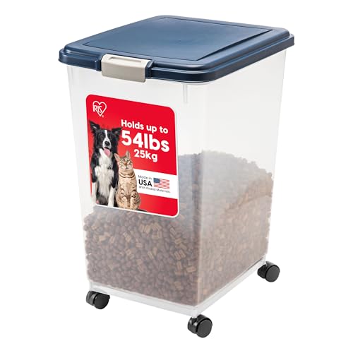 IRIS USA Dog Food Storage Container, Up to 54 Pounds, Attachable Wheels, For Dog Cat Bird and Other Pet Food Storage Bin, Keep Fresh, Easy Mobility - Made in USA, Navy - color: Navy, size: 54 lbs