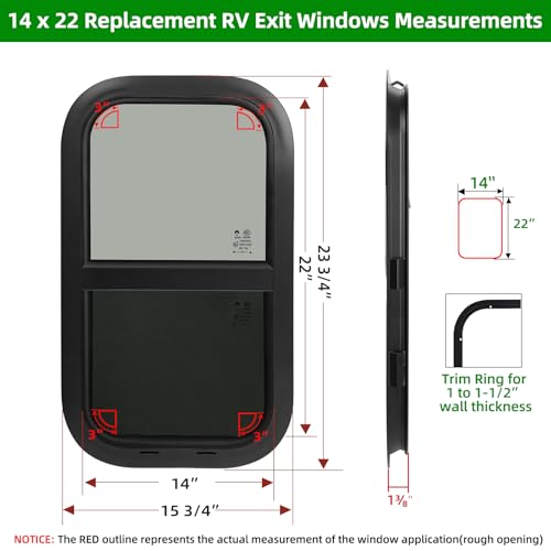 RV Window,Camper Replacement Vertical Sliding RV Window for Cargo Trailer Utility Travel Trailer Cargo Van Truck SUV 14" W x 22" H,Fit 15/16" or 1-3/8" Thick Wall,Allow Error 1/16",DOT Approved - size: 14"W x 22"H
