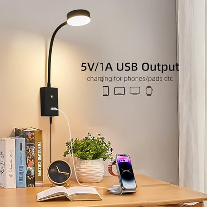 LED Wall Mounted Reading Light for Bed-1pk | Flexible Gooseneck Touch Dimmable Bedside Lamp with USB-A/C Port - size: 1Pack