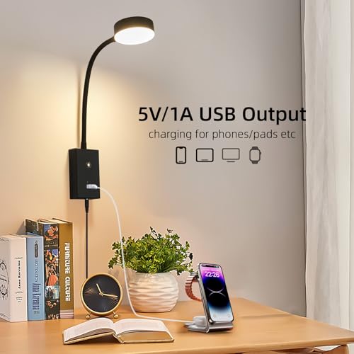 LED Wall Mounted Reading Light -2Pack | Flexible Gooseneck Touch Dimmable Bedside Lamp with USB-A/C Port - size: 2Pack