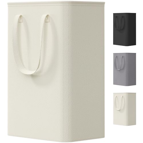 Lifewit Slim Laundry Hamper, Narrow Small Laundry Basket with Handle for Dirty Clothes, Collapsible Tall Thin Laundry Bin for Bathroom Bedroom Dorm College, 50L, White - color: White, size: 50L